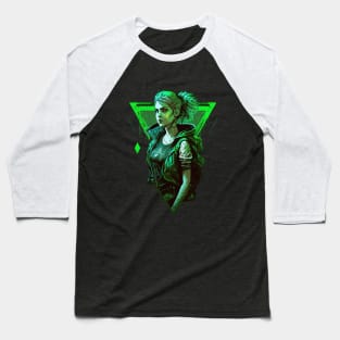 Cyberpunk Girl On Green Neon Background Baseball T-Shirt